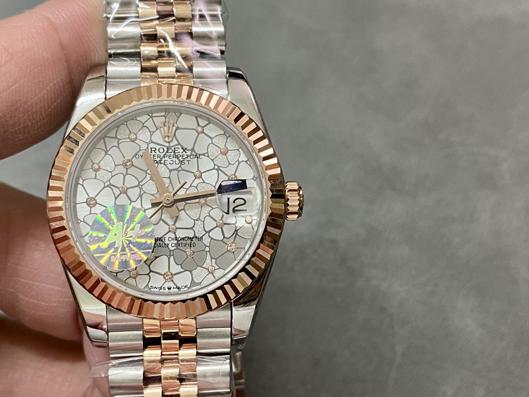 Rolex Datejust 31 Two Tone Silver Floral-Motif Diamond Bezel m278381rbr 0032 Women's Watch